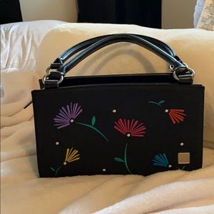 Cute black hand bag with flowers embroidery